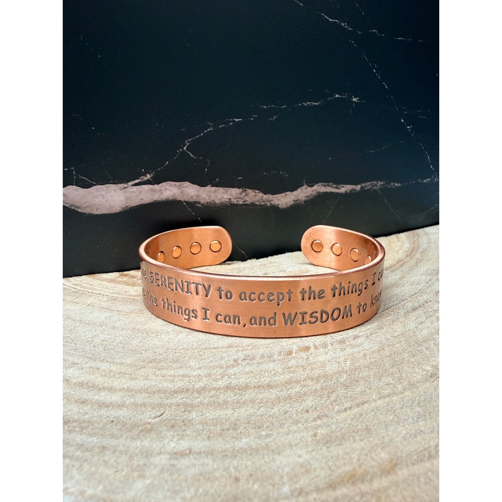 Pure Copper Serenity Prayer Magnetic Cuff Bracelet Stamped Wellness Jewelry
